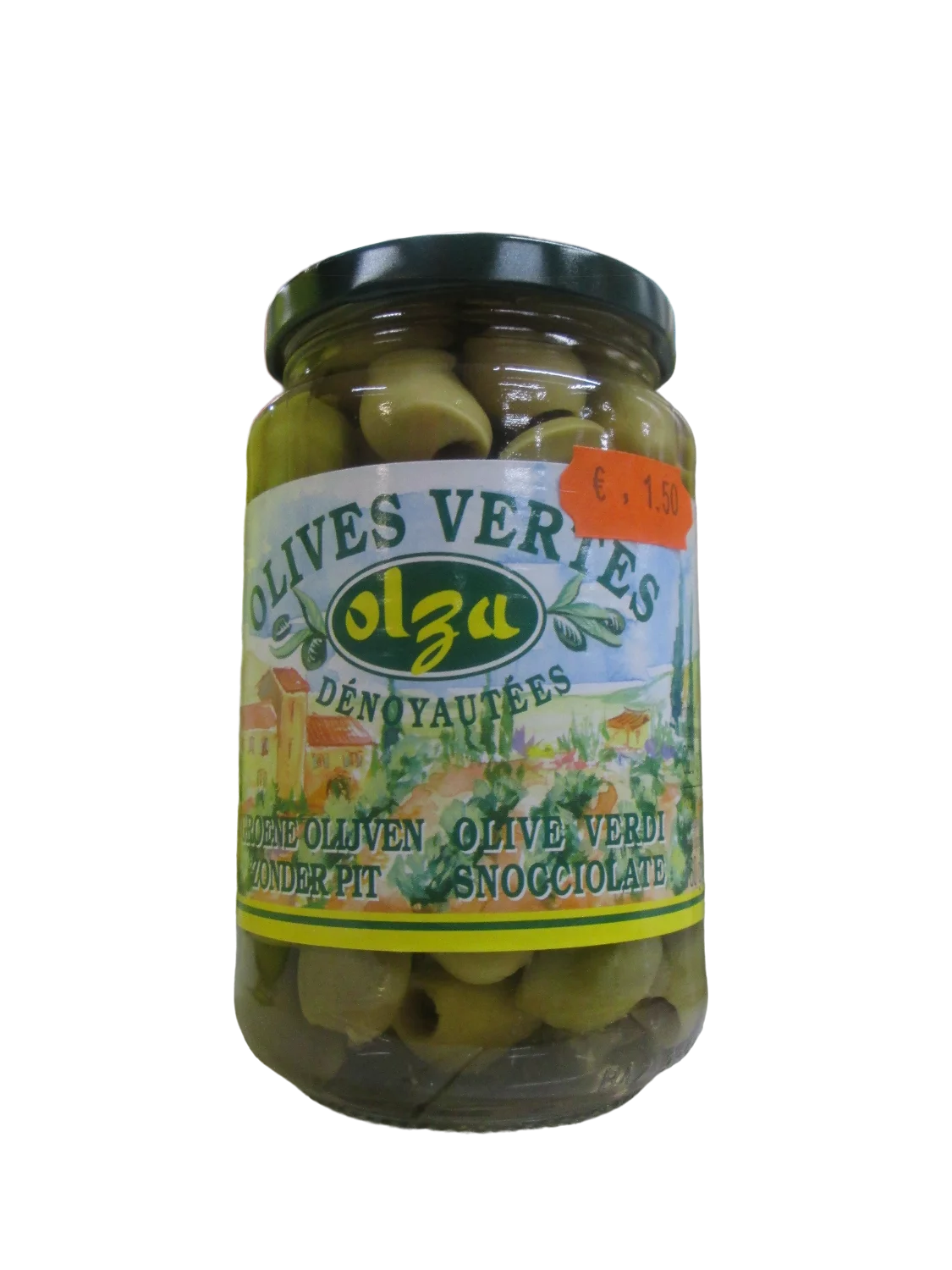 olives vertes dénoyautées Olza 160 g 1.50 € bg
